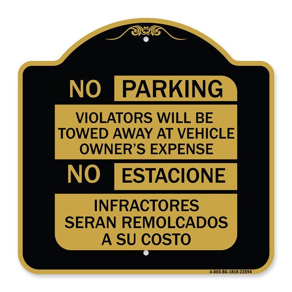 Signmission No Parking Violators Will Be Towed Away at Vehicle Owners Expense No Estacione Infra, BG-1818-23594 A-DES-BG-1818-23594 - main